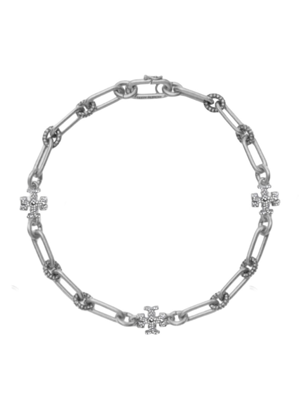 🆕 TORY BURCH • Silver Roxanne Chain Crystal Logo Necklace Includes Jewelry Bag
